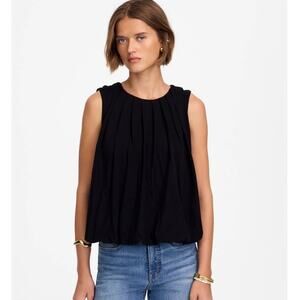 Madewell Sleeveless Crew Neck Bubble Top SZ L Jet Black Pullover Stretch Cotton